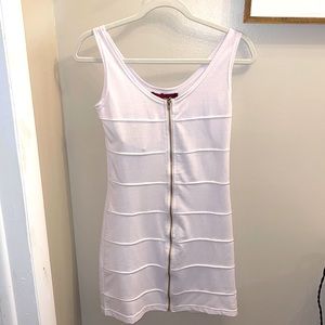 White Zip Up Bodycon Dress - Size Medium